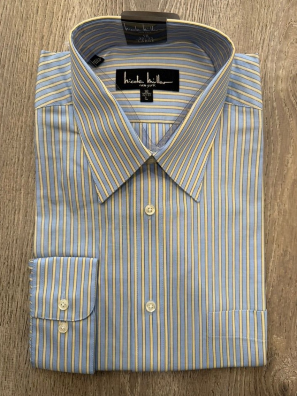 NWT Nicole Miller New York Blue & Yellow Striped Dress Shirt 16 32/33 L